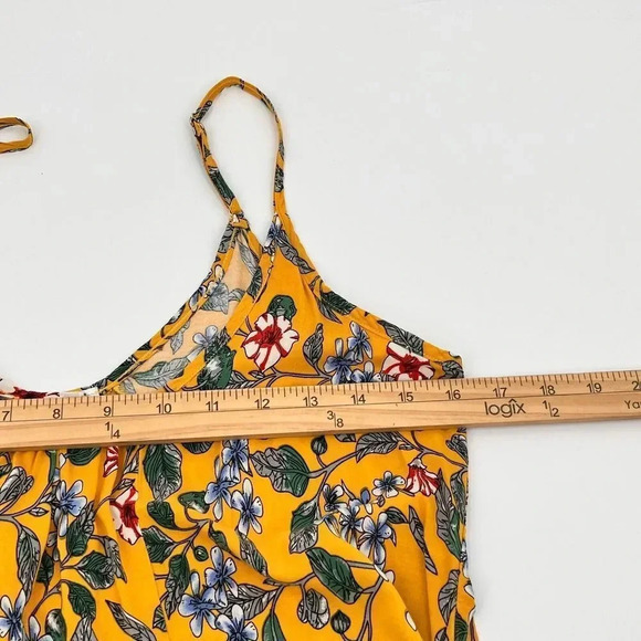 Buenos Ninos Maxi Dress M Yellow Floral Print with Pockets Spaghetti Straps Boho - Picture 6 of 8